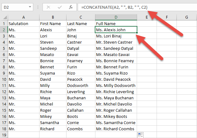 How to Combine the Contents of Multiple Cells in Excel