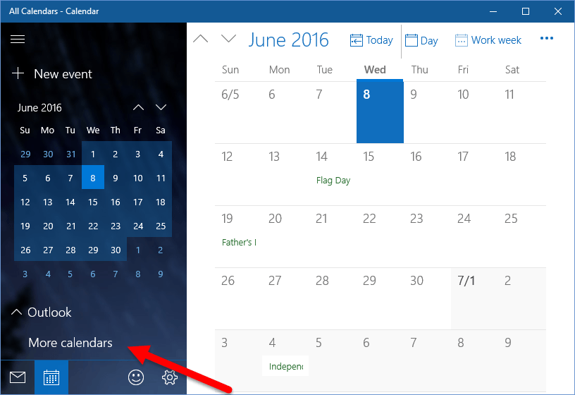 Windows 10 Calendar app