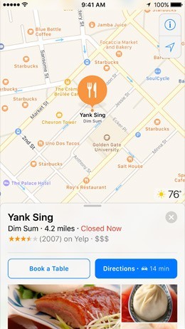 ios 10 features - place reservations in maps