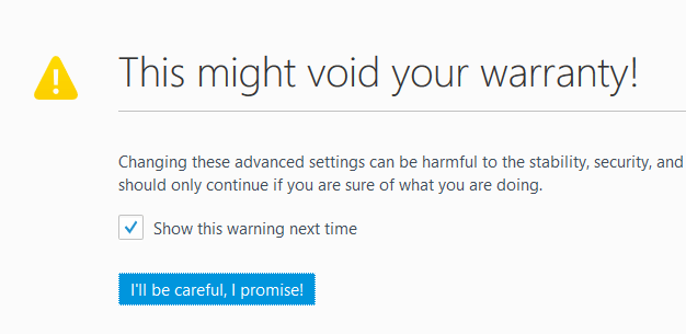 Firefox Warning Message