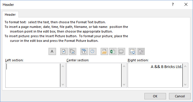 Header dialog with & sign