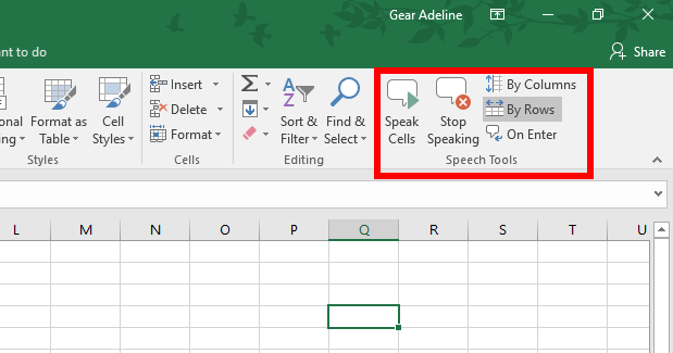 Speech tools in Excel