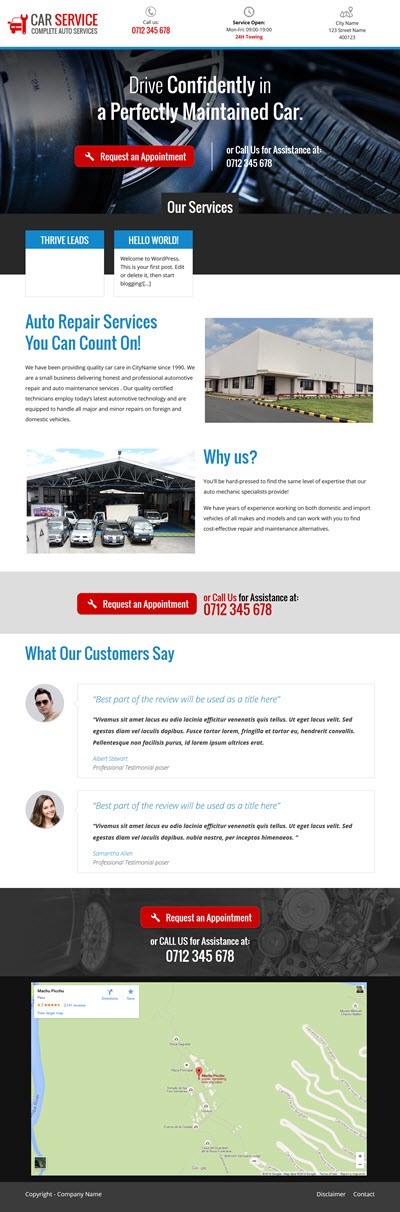 Thrive Themes Landing Page Template for Car Mechanics