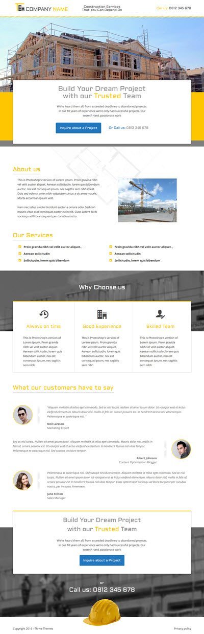Thrive Themes Landing Page Template for Construction