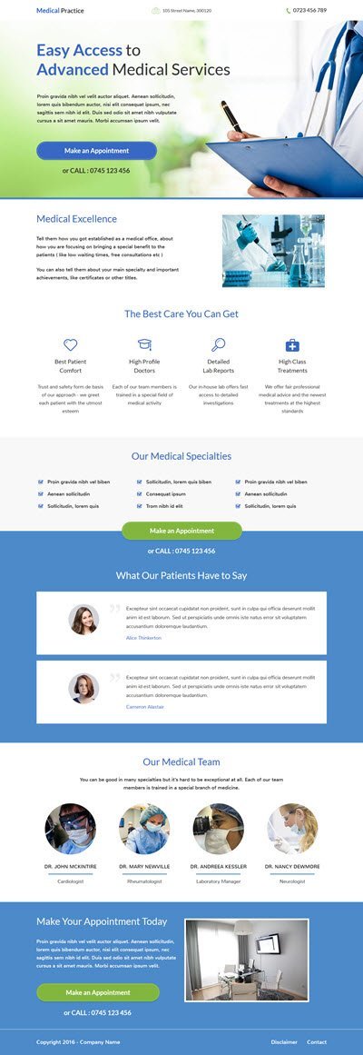 Thrive Themes Landing Page Template for Medical Services