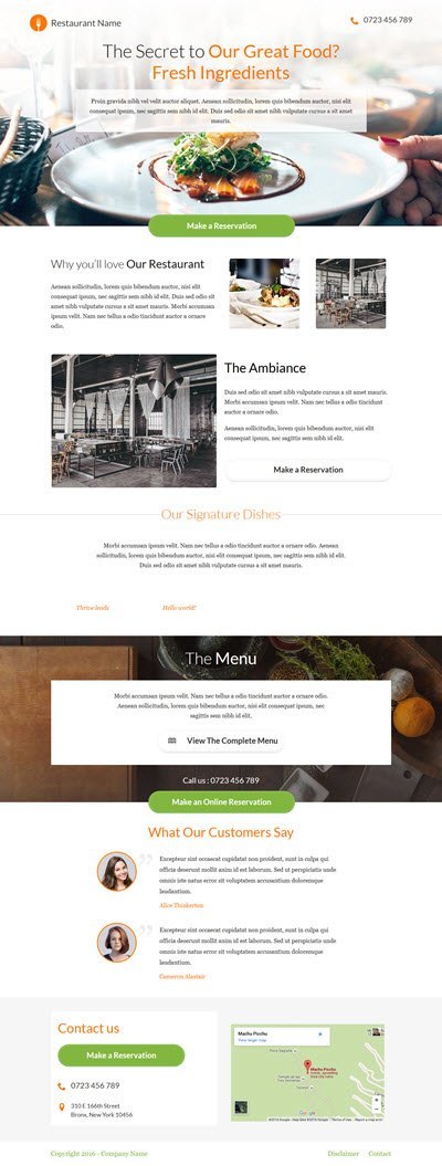 Thrive Themes Landing Page Template for Restaurants