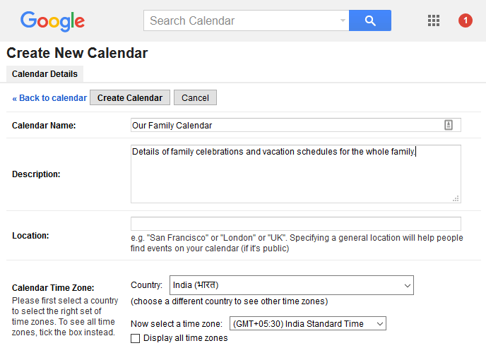 Entering details on the calendar