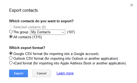 transfer contacts between google accounts