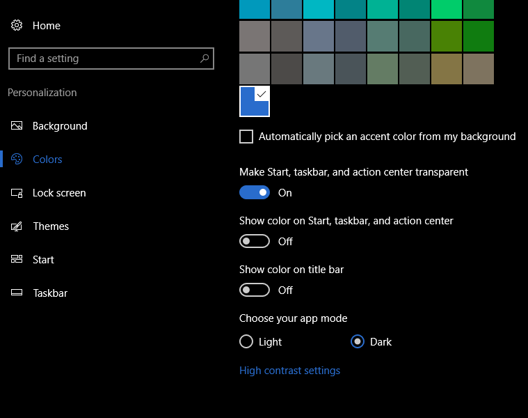 Set a Dark Theme in windows 10