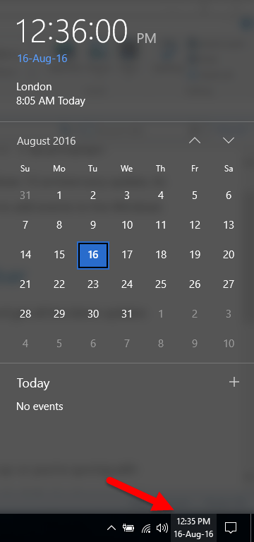 The Windows Calendar pane