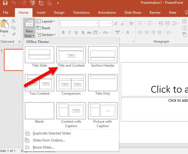 Inserting a PowerPoint slide