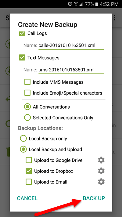 How to Back Up Calls and Text Messages to Dropbox