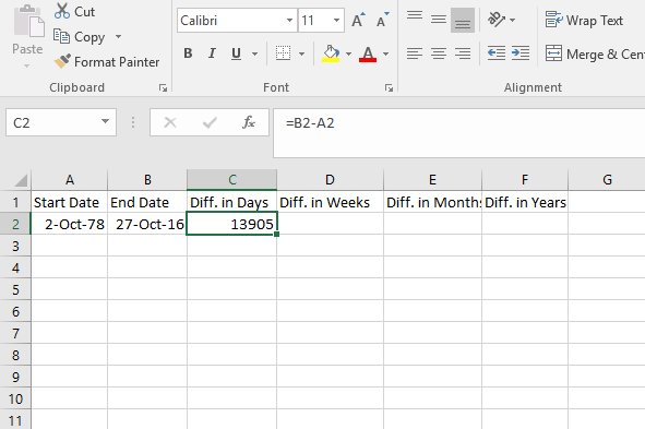 How to Calculate Number of Days Between Two Dates in Excel