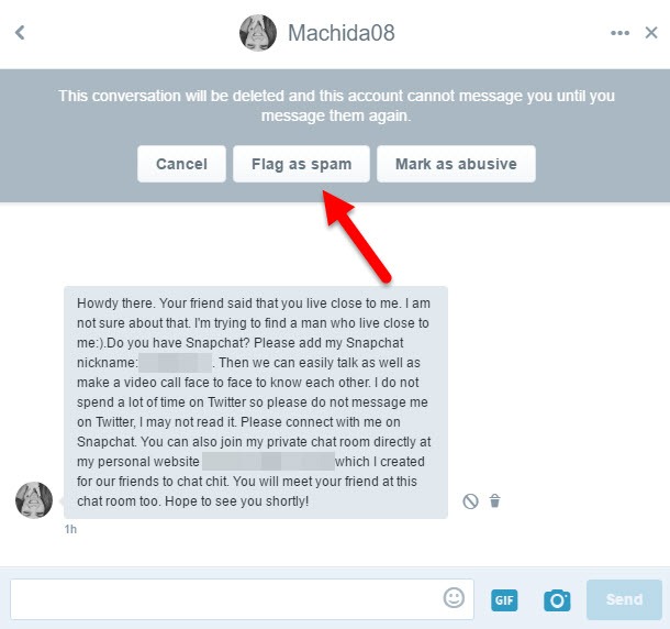 how to mark a direct message on twitter as spam