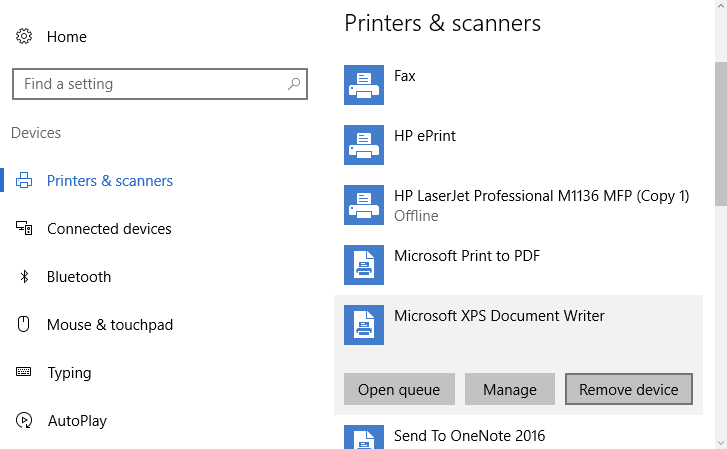 How to Remove Microsoft XPS Document Writer in Windows 10