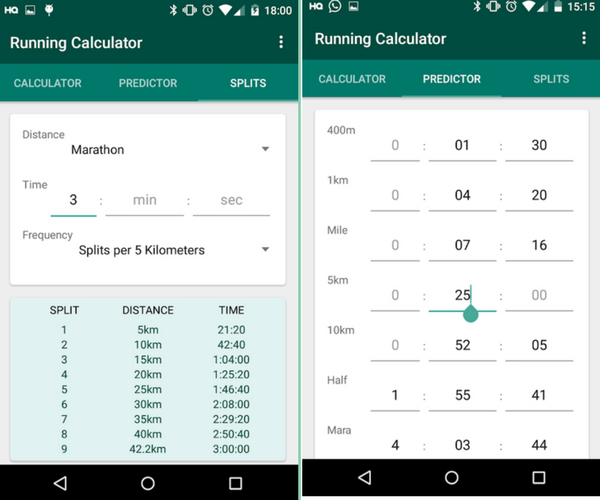Running Calculator App - Predictor Settings