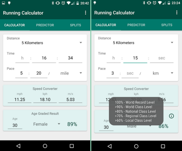 Running Calculator Timings