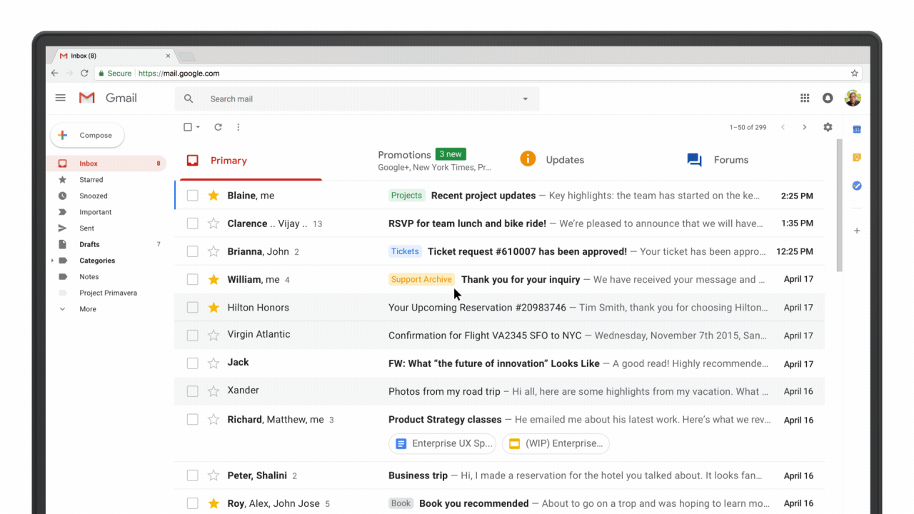 New Gmail Features - Side Panel