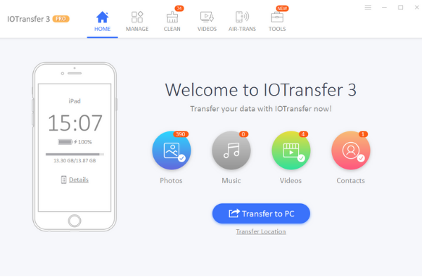 IOTransfer 3 Home screen