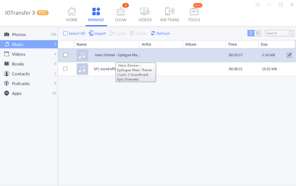IOTransfer 3 - manage music