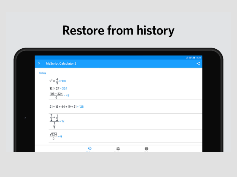 MyScript Calculator 2 - history