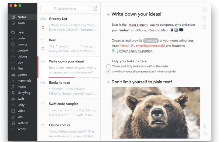 Bear Writing App for Mac - TATFI