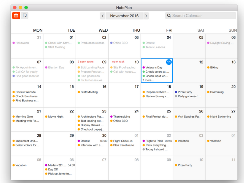 NotePlan for Mac - Calendar View