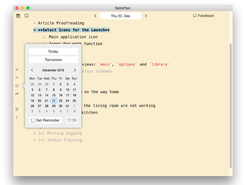 NotePlan for Mac - Schedule Tasks