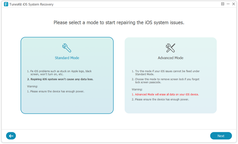 TunesKit iOS System Recovery Modes