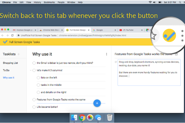 Full Screen for Google Tasks Chrome Extension - switch