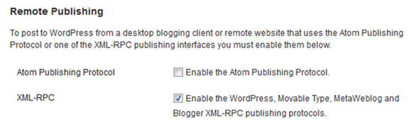 XML RPC checkbox