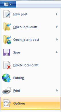 windows live writer options